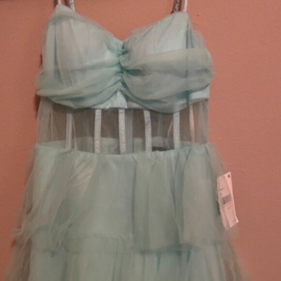 Next/UP Size 1/2, Baby Blue, Illusion Lace Corset, Tulle Ruffle Tiered Ball Gown - Picture 9 of 11